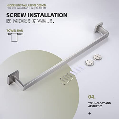 KOKOSIRI 20-Inch Single Towel Bar, Bathroom Kitchen Towel Holder, Wall Mounted SUS304 Stainless Steel Towel Rack, Brushed Nickel, B4003BR-L20 - color: Brushed Steel, size: 20-Inch