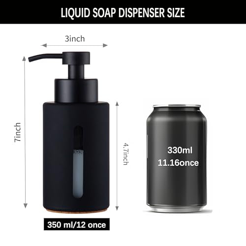Enra Bathroom Soap Dispenser,12oz Glass Black Soap Dispenser Stainless Steel Liquid Pump,Refillable Hand Lotion Soap Dispenser for Bathroom Kitchen - color: Black