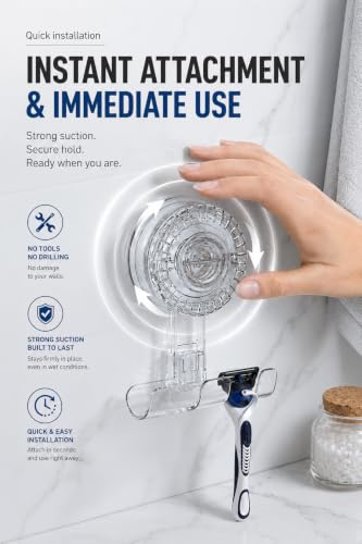 HOME&I Suction Cup Razor Holder for Shower, 2 Pack, No-Drill Double Hooks - style: Twist Lock+Triple Hook