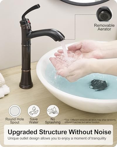 Brass Tall Bathroom Faucet 1 Hole, Oil Rubbed Bronze Bathroom Vessel Sink Faucet Single Handle with Pop-Up Drain & Pre-Installed Hoses, 5 Mins Install - color: Oil Rubbed Bronze