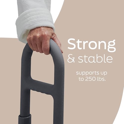 Medline Clamp-On Bathtub Grab Bar, Fits Tub Walls 2.75–6.25 in Wide | 250 lb Capacity, Tool-Free Installation, Rubber-Padded Grip, Built-In Microban Protection, Dark Gray - color: Gray