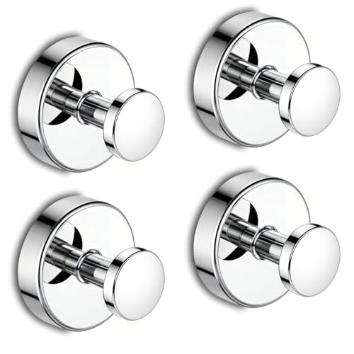 Suction Cup Towel Hook for Bathroom Glass Mirror, Chrome | Premium Stainless Steel | Damage-Free Twist Lock Adhesion | Rustproof Wall Hangers for Mirrors, Tiles & Windows - color: Chrome, size: 4 Pack