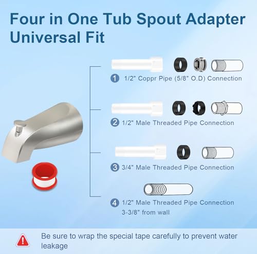 Universal Tub Spout for 1/2" Copper Pipe, 1/2" IPS and 3/4" IPS, Bathtub Faucet with Diverter and Adapter and Hex Wrench (Brushed Nickel) - color: Brushed Nickel