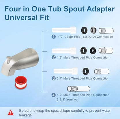 Universal Tub Spout for 1/2" Copper Pipe, 1/2" IPS and 3/4" IPS, Bathtub Faucet with Diverter and Adapter and Hex Wrench (Brushed Nickel) - color: Brushed Nickel
