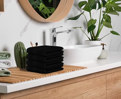 Avalon Towels Wash Cloths 12 Pack Black 100% Cotton Washcloths 12x12 Face Towels, Wash Rags, Facial Towel, fingertip Towel for Bathroom, Black Washcloth - color: Black