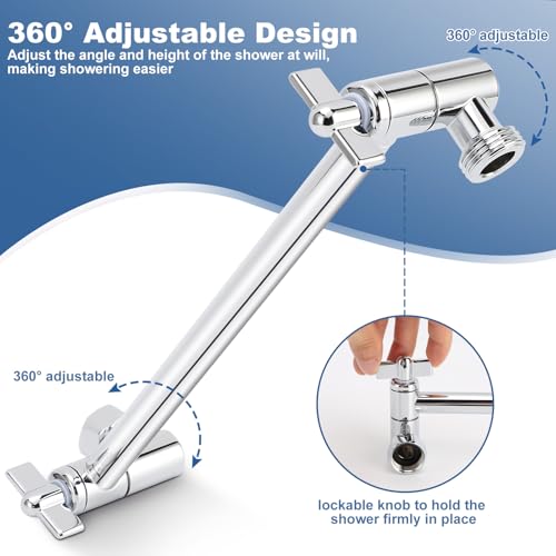 Stainless Steel Shower Extension, 10 Inch Adjustable Shower Extender Arm, for Rain Handheld Shower Shower (Silver)