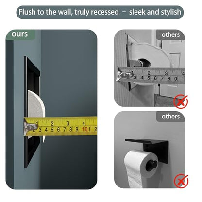Neodrain Matte Black Recessed Toilet Paper Holder,for Standard/Mega Roll | Dual Roll, 304 Stainless Steel, Hidden In-Wall, Simple Loading and Unloading, Space-Saving for Modern Bathrooms & RV - color: Matte Black