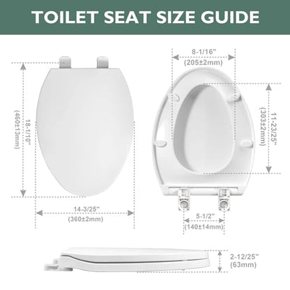 Toilet Seat Elongated, Slow Close Hinges, Non-Slip Bumpers, White | Easy Clean Toilet Seat Cover, Two Mounting Kits, Durable High-Gloss Plastic, Quick-Release, for Standard Elongated Toilets - size: Elongated