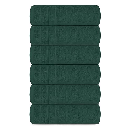 6 Piece Hand Towels Set 16 x 28 Inches, Hunter Green | 100% Cotton, Lighter Weight, Quick to Dry, 16 x 28 Inches, Super Soft & Absorbent, Perfect for Bathroom & Kitchen - color: Hunter Green