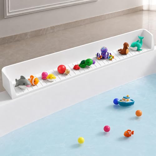 Kids Bathtub Splash Guard, Shelf & Toddler Bath Toy Tray - White | Bathtub Splash Guard PlayPad Shelf Area with Strong Suction Cups, Bathtub Ledge Guard, Fun Bath Time for Toddlers Baby - color: White