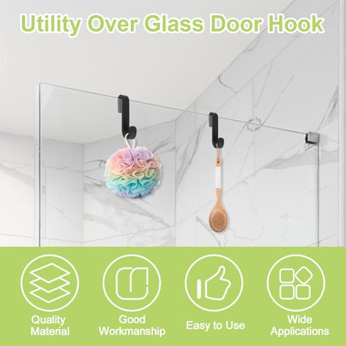 Shower Caddy Hook 2Pcs No Drilling Over Door Towel Hook Silicone Frameless Glass Door Single Hooks for Bathroom Kitchen (Black) - color: Black S