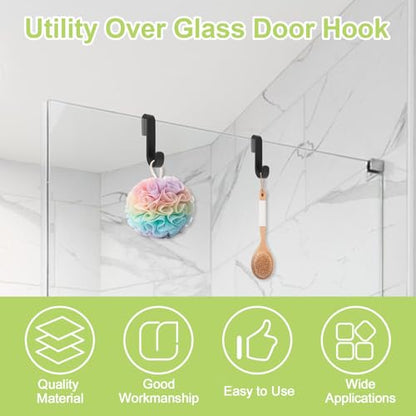 Shower Caddy Hook 2Pcs No Drilling Over Door Towel Hook Silicone Frameless Glass Door Single Hooks for Bathroom Kitchen (Black) - color: Black S