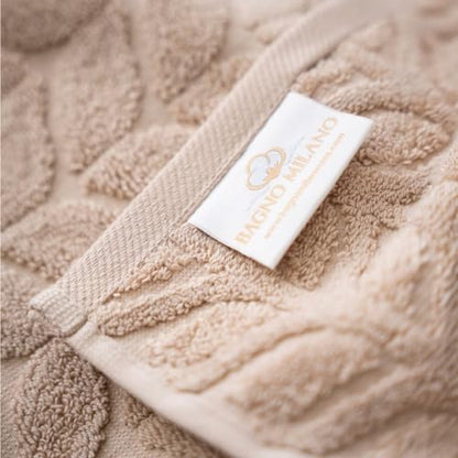 BAGNO MILANO Turkish Cotton Bath Towels, Hand Towels - Soft Plush Jacquard Collection - Highly Absorbent Towel Set (Sand Beige, 6 pcs Towel Set) - color: Sand Beige, size: 6 pcs Towel Set