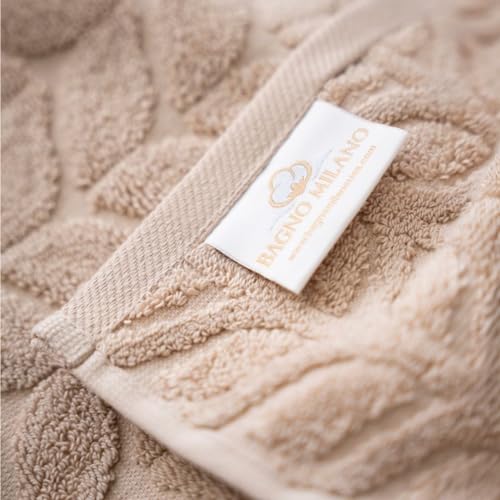 BAGNO MILANO Turkish Cotton Bath Towels, Hand Towels - Soft Plush Jacquard Collection - Highly Absorbent Towel Set (Sand Beige, 4 Pcs Hand Towel Set) - color: Sand Beige, size: 4 pcs Hand Towel Set