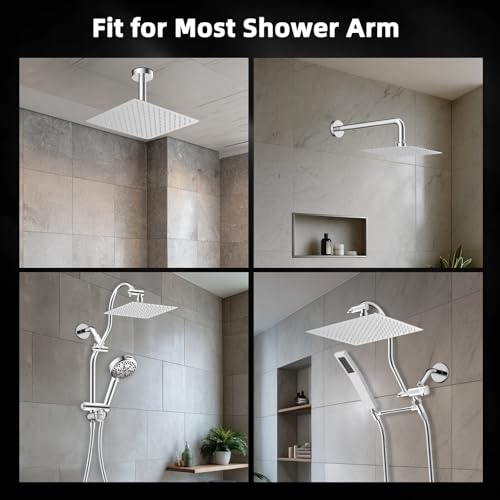 Hibbent All Metal 10x9 Inch Shower Head, High Pressure Stainless Steel Rain Showerheads, Bathroom Rainfall Showerhead with Ultra-thin Design, Adjustable Brass Ball Joint, Silicone Nozzles, Chrome - color: Chrome, size: 10 Inch