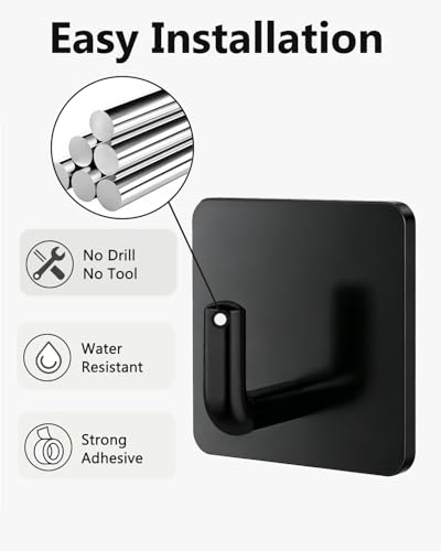 Adhesive Towel Hooks Heavy Duty, Self Adhesive Wall Hooks Waterproof Stainless Steel, No Drilling Sticky Hook for Bathroom Kitchen Bedroom, Towel Hanger for Coat Hat Clothes, 4 Pack