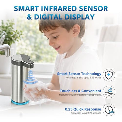 Automatic Liquid Soap Dispenser（IPX5 Waterproof, 12oz/350ml） | Touchless Rechargeable Soap Dispenser for Kitchen & Bathroom, 4 Adjustable Liquid Levels, USB-C - color: St-01 Liquid Gray