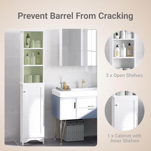 HOMCOM Tall Bathroom Storage Cabinet Freestanding with 3-Tier Shelf White | Linen Tower, Open Adjustable Shelf