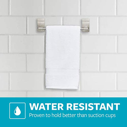 Command Hand Towel Bar Satin Nickel with 4 Water Resistant Command Strips, 9" Hand Towel Holder, Holds up to 3 lb, Great for Bathroom Décor on the Wall, Inside the Cabinet, or in the Shower - size: 1