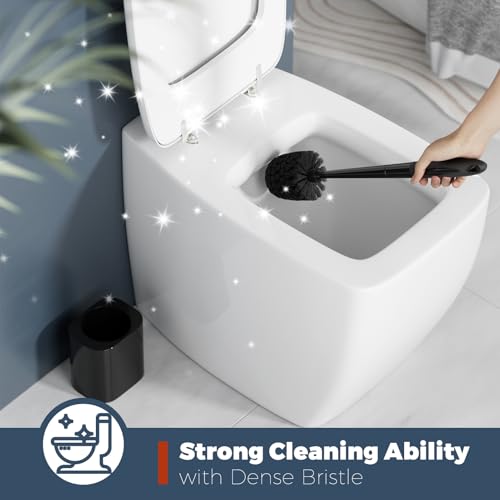 Holaloha Toilet Brush and Holder Set, Space Saving, 2 Pack, Black | Bathroom Accessories, Ergonomic Silicone Handle, Dense Bristles, Deep Cleaning, Scrubber, Compact Design - color: Black