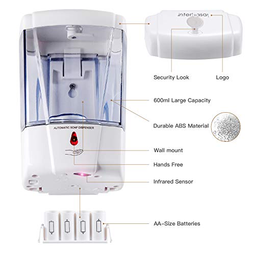 interhasa! Soap Dispenser, Touchless Hand Sanitizer Dispenser Wall Mount Automatic Kitchen Soap Dispenser for Commercial Home, Office, 600ml/20oz - color: White