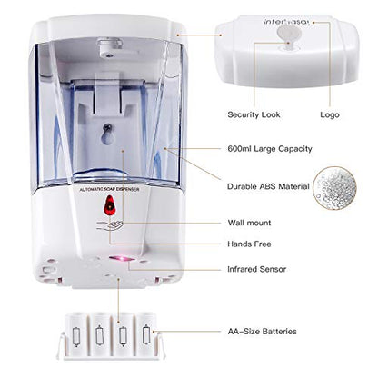 interhasa! Soap Dispenser, Touchless Hand Sanitizer Dispenser Wall Mount Automatic Kitchen Soap Dispenser for Commercial Home, Office, 600ml/20oz - color: White