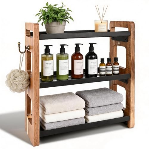 Bathroom Organizer – 3 Tier Bathroom Counter Organizer, Rustproof Metal Shelf for Bathroom Sink & Storage, Also Holds Cologne Bottles (Black)