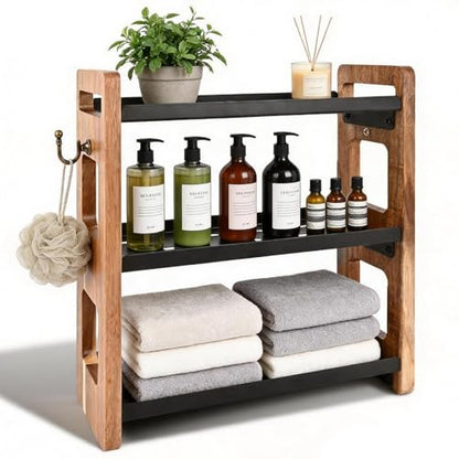 Bathroom Organizer – 3 Tier Bathroom Counter Organizer, Rustproof Metal Shelf for Bathroom Sink & Storage, Also Holds Cologne Bottles (Black)