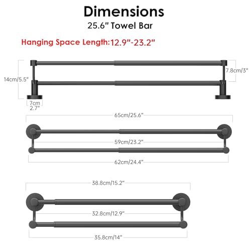 Double Towel Bar Towel Rack for Bathroom Bath Wall Mounted Matte Black | Adjustable 16-26 In,Wall Mounted Towel Holder, Stainless Steel, Rustproof, Towel Bar Rod Hanger Hardware Accessories Hotel - color: Black