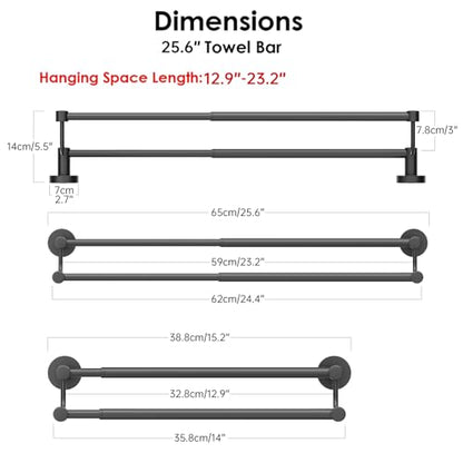 Double Towel Bar Towel Rack for Bathroom Bath Wall Mounted Matte Black | Adjustable 16-26 In,Wall Mounted Towel Holder, Stainless Steel, Rustproof, Towel Bar Rod Hanger Hardware Accessories Hotel - color: Black