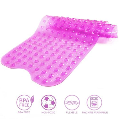 Bathtub Mats for Shower Tub Non-Slip Bath Mat 39 x 16 Inch Extra Long Shower Mat, Bath Tub Mat for Bathroom with Machine Washable, BPA Free for Kids (Clear Hot Pink) - color: Clear Hot Pink