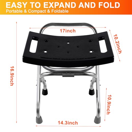 Folding Shower Seat, Stainless Eligible Shower Chair for Inside Shower, 400lbs Portable Travel Shower Stool, Safety Anti-Slip Bath Chair for Seniors, Disabled(Black)