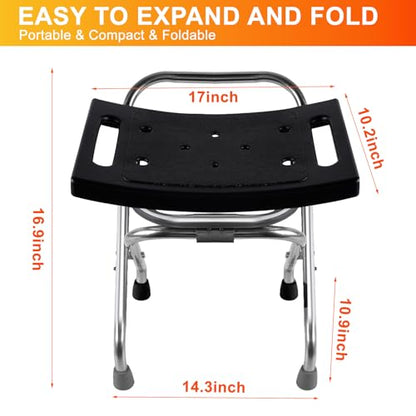 Folding Shower Seat, Stainless Eligible Shower Chair for Inside Shower, 400lbs Portable Travel Shower Stool, Safety Anti-Slip Bath Chair for Seniors, Disabled(Black)