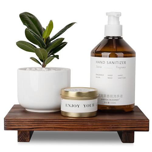 Bathroom Tray Wood Riser Kitchen Decor Soap Holder, 9" x 6" Dark Brown | Waterproof, Easy Clean, Wooden Pedestal Stand Accessories for Office Desk, Bathroom, Vanity, Counter, Sink - color: Dark Brown, size: 9" x 6" x 1.6"