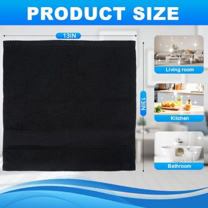 Washcloths Set, 6-Pack Cotton Wash Cloths, 13x13 Inch, Black | Highly Absorbent and Soft Feel Fingertip Towels, Machine Washable Washcloths for Bathroom, Gym, Hotel, Spa and Kitchen
