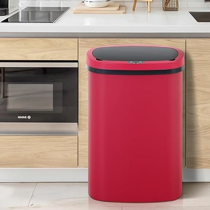 Dkeli 13 Gallon Trash Can Automatic Kitchen Trash Can 50 Liter Touch Free Garbage Can with Lid Brushed Waste Bin for Home Office Bedroom Bathroom, Red - color: Red, size: 15 x 10 x 24 inches