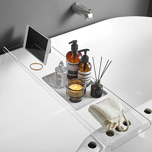 SHUNLI Acrylic Bathtub Tray Caddy, Clear Bath Tub Rack Shelf | Luxury Bathroom Organizer Tablet Holder for Soap Perfume Skincare, Bath Accessory, Easy to Clean - color: Transparent