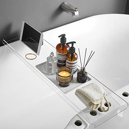 SHUNLI Acrylic Bathtub Tray Caddy, Clear Bath Tub Rack Shelf | Luxury Bathroom Organizer Tablet Holder for Soap Perfume Skincare, Bath Accessory, Easy to Clean - color: Transparent