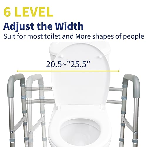 Toilet Safety Rails, Adjustable Toilet Rails for Elderly Adults Senior Disabled Handicap, Toilet Assistance Handles Safety Frames, Fit for Most Toilet, Foldable & Portable