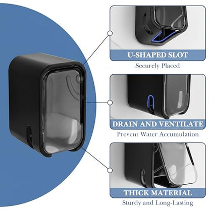 4 Pack Toothbrush Holders for Bathrooms Shower, Wall Mount Toothbrush Organizer with Cover, Self Adhesive Electric Toothbrush Storage, Quick Dry Toothbrush Hanger (Black) - color: Black