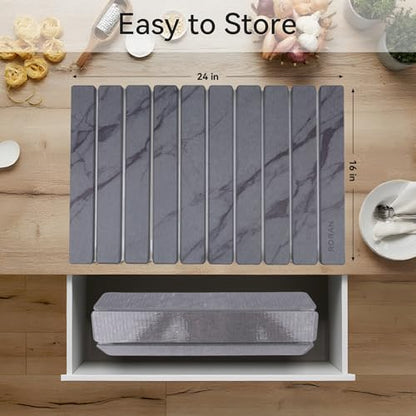 Stone Drying Mat for Kitchen Counter, 24"(L)×16"(W), Drying Matt Kitchen Counter, Quick Dry Stone Dishes Mats, Foldable Diatomaceous Earth Mat (Dark Gray) - color: Dark Gray