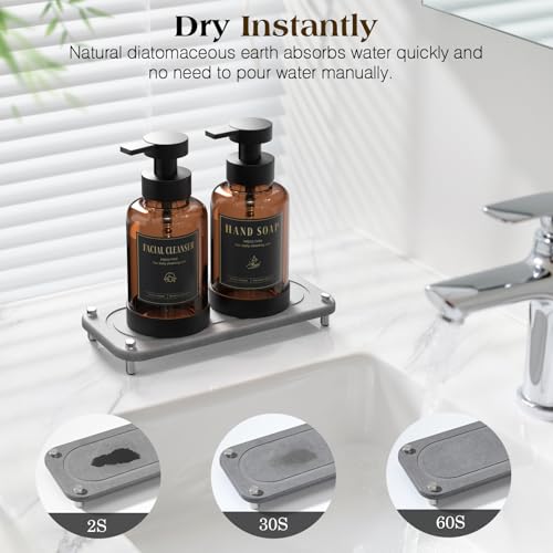 Luxspire 15oz Glass Foaming Soap Dispenser Set, Amber + Dark Gray, 2 Pack | Anti-drip pump, wide mouth easy refill, non-slip silicone base, 7 waterproof labels, refillable glass for hand dish soap - color: Brown