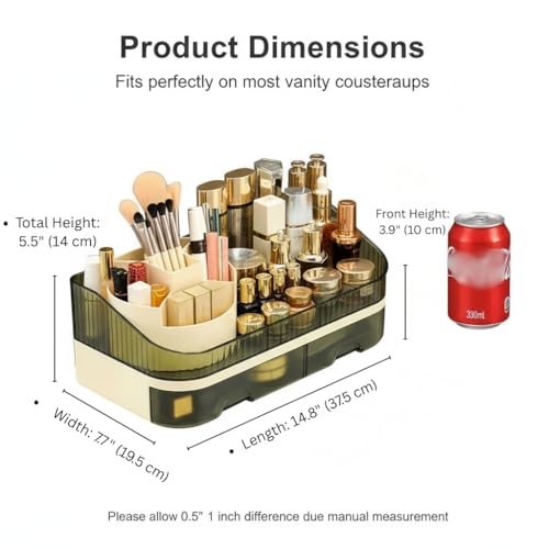 Makeup Organizer Countertop with Dual Drawers | Plastic, Vanity Bathroom Desk, 360° Rotating, Easy Clean, Cosmetic Skincare - color: green