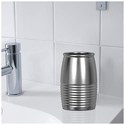 nu steel Arvada Ribbed Metal Rust Resistant Stainless Steel Tumbler Cup for Bathroom Vanity Countertops for Rinsing, Drinking, Storing Dental Accessories and Organizing Makeup Brushes, Eye Liners