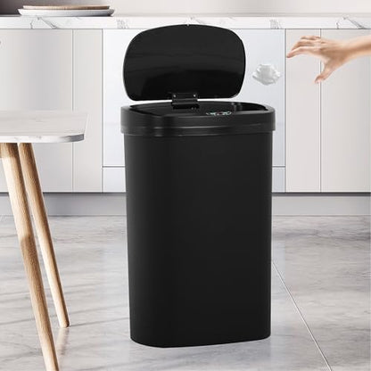 13 Gallon Trash Can | 50L Sensor Automatic Kitchen Trash Can with Lid | Touchless Garbage Bin Odor-Control for Kitchen, Office, Bedroom, Living Room (1 Pack, Black) - color: Black