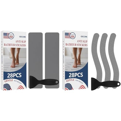 56 PCS Shower Floor Non Slip Stickers with Strong Adhesive, Invisible & Durable Anti Slip Shower Stickers with Scraper for Bath Tub, Pools and Stairs，Gray