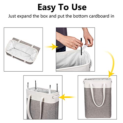 Laundry Basket with Handles white&Grey Coffee-Slim Laundry Bin Collapsible Dirty Clothes Basket Narrow Laundry Bag Foldable Dirty Hamper for Camping, Dorms, Apartments - color: white&Grey Coffee