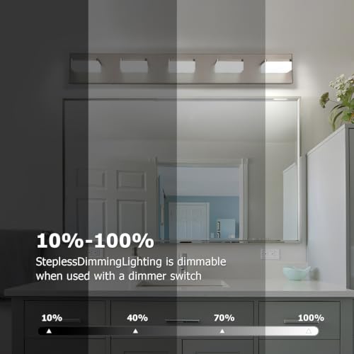 Brushed Nickel Vanity Lights for Bathroom 5 Light Vanity Lighting Fixtures for Mirror 32" Adjustable 5500K Modern LED Vanity Light Over Mirror, Bath Wall Lighting Fixtures - size: 5-Light,32Inch