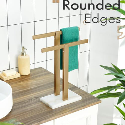 KOKOSIRI Hand Towel Bars Standing Towel Racks with Marble Base for Bathroom Kitchen Vanity Countertop, Champagne Bronze Stainless Steel 15.7'' Height THS0001-SM-CPG - color: Champagne Bronze, size: 2-Bar