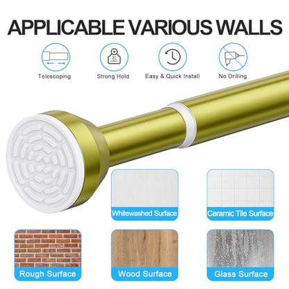 TEECK Shower Curtain Rod, 32-79 inch Adjustable Tension Spring, 1 Inch Shower Curtain Rod Tension, Anti-Slip, Rust-Proof, No Drilling, for Bathroom, Gold - color: Gold, size: 32-79 Inches